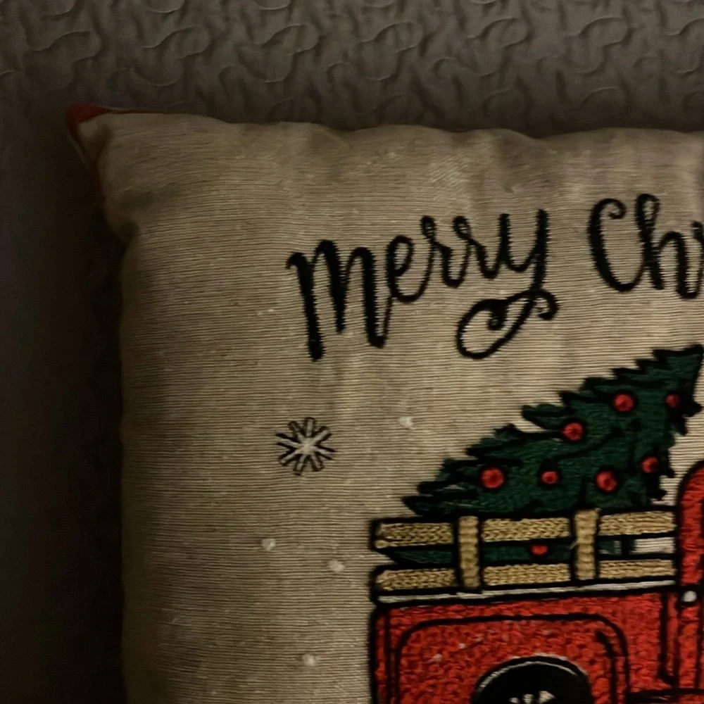 Merry Christmas Decor Throw Pillow Red Truck Tree 18x12